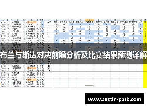 布兰与斯达对决前瞻分析及比赛结果预测详解